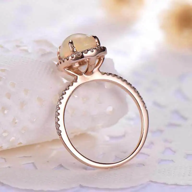Visisap Large Opal Artificial Rings for Women Zircon Rose Gold Color Ring Dropshipping Fashion Ladies Jewelry Supplier B2698 | Украшения и
