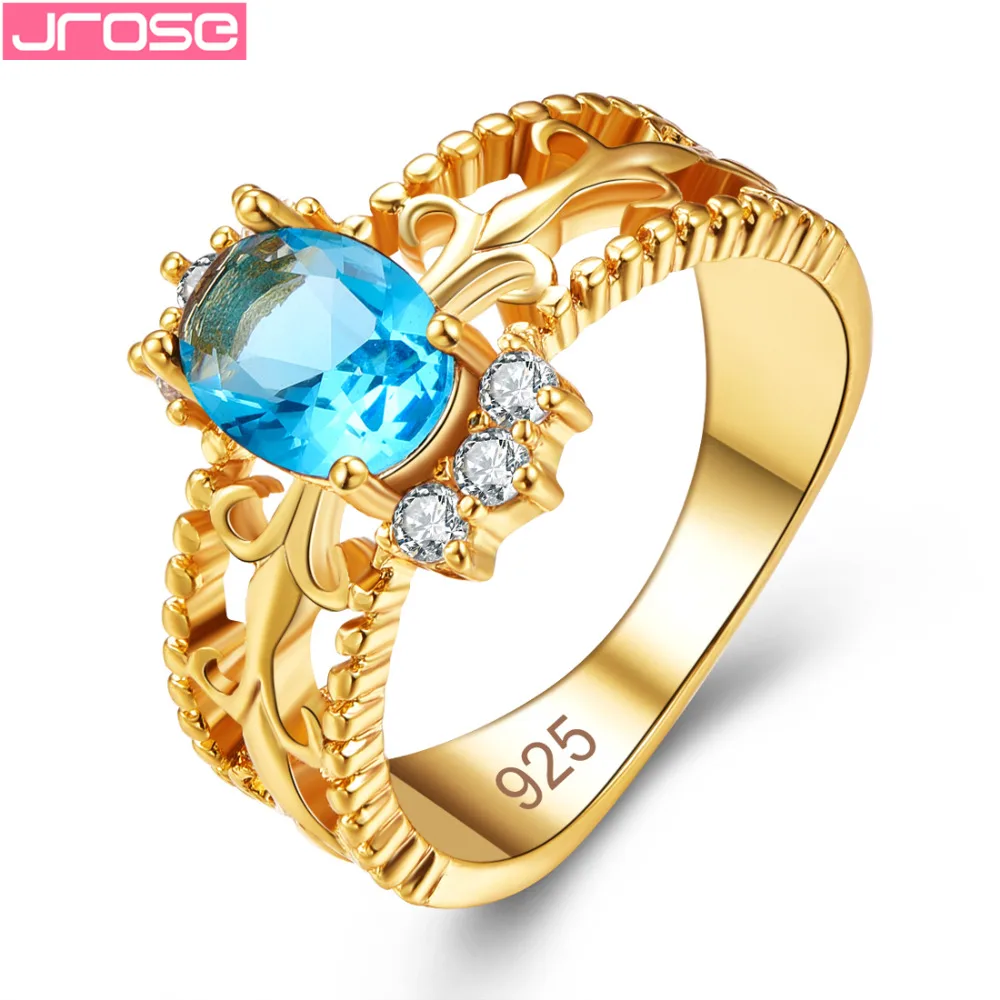 JROSE Новая мода 2018 классическое овальное кольцо с синим белым фианитом модное