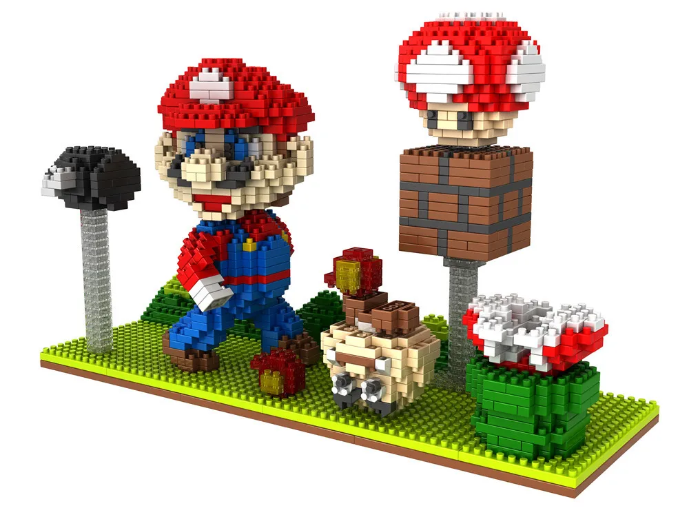 Micro Building blocks Cartoon Mario Model Toy Educational Bricks Anime Auction Figures Luigi Children Toys Kids brinquedos Gifts | Игрушки и