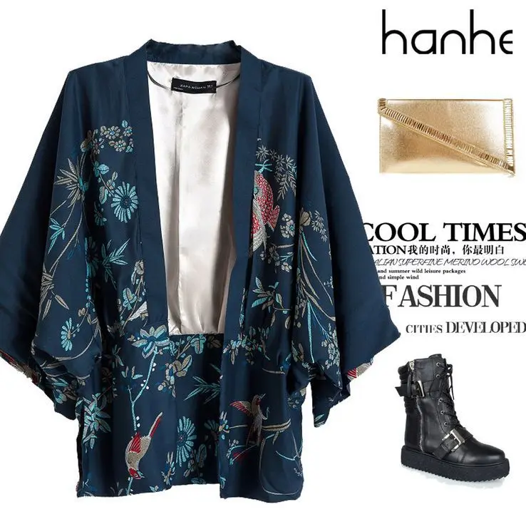 

Free Shipping 2019 Women Fashion Phoenix Prints Kimonos Jacket Ladies Loose Coats Outerwear Cardigan Tops