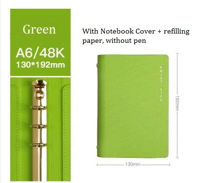 lightgreenwithoutPen A6 Блокнот с отрывными листами, Kawaii Sprial, сменная бумага, персональные журналы путешественника, планировщик, подарок на день рождения девочки - Цвет: lightgreenwithoutPen