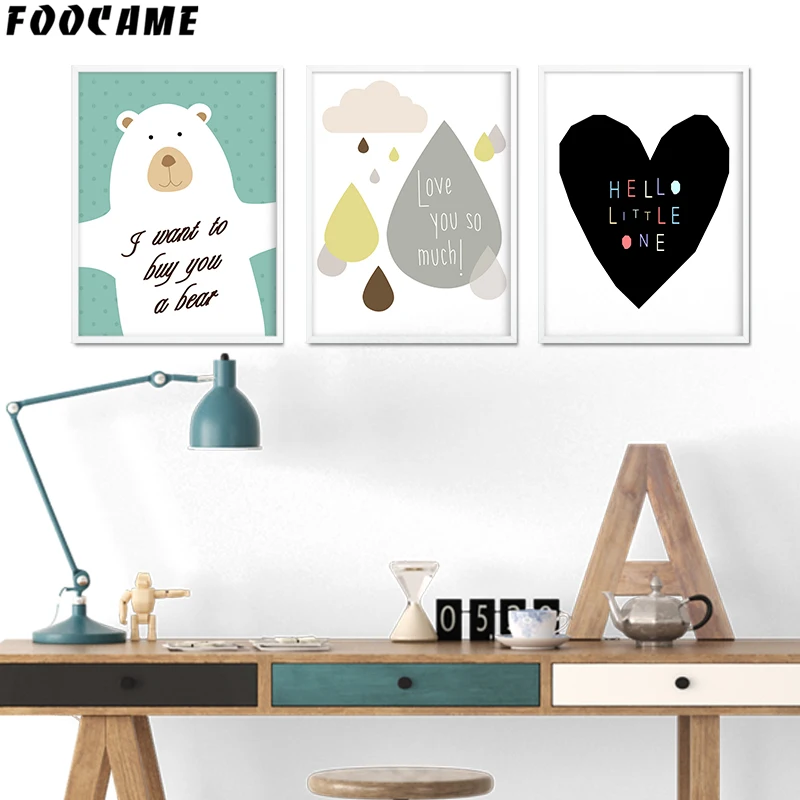 Полярный Медведь Кролик любовь мультфильм Скандинавская Картина на холсте