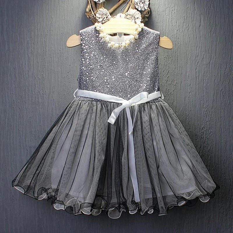Платья для девочек серебристое платье без рукавов с блестками детское свадебное