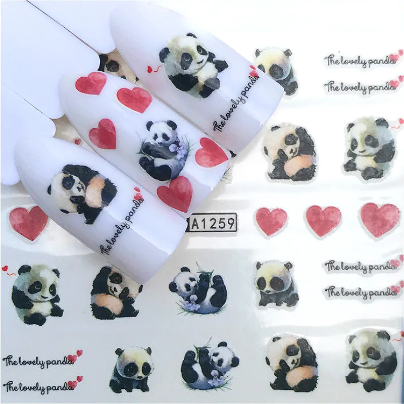 2 листа китайских наклеек Pandas для ногтевого дизайна Водные Наклейки с милым