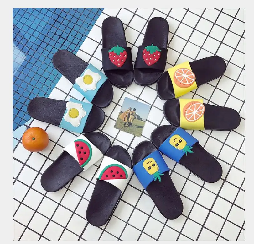 Новинка 2019 домашние и уличные тапочки из ПВХ с фруктами модные женские летние