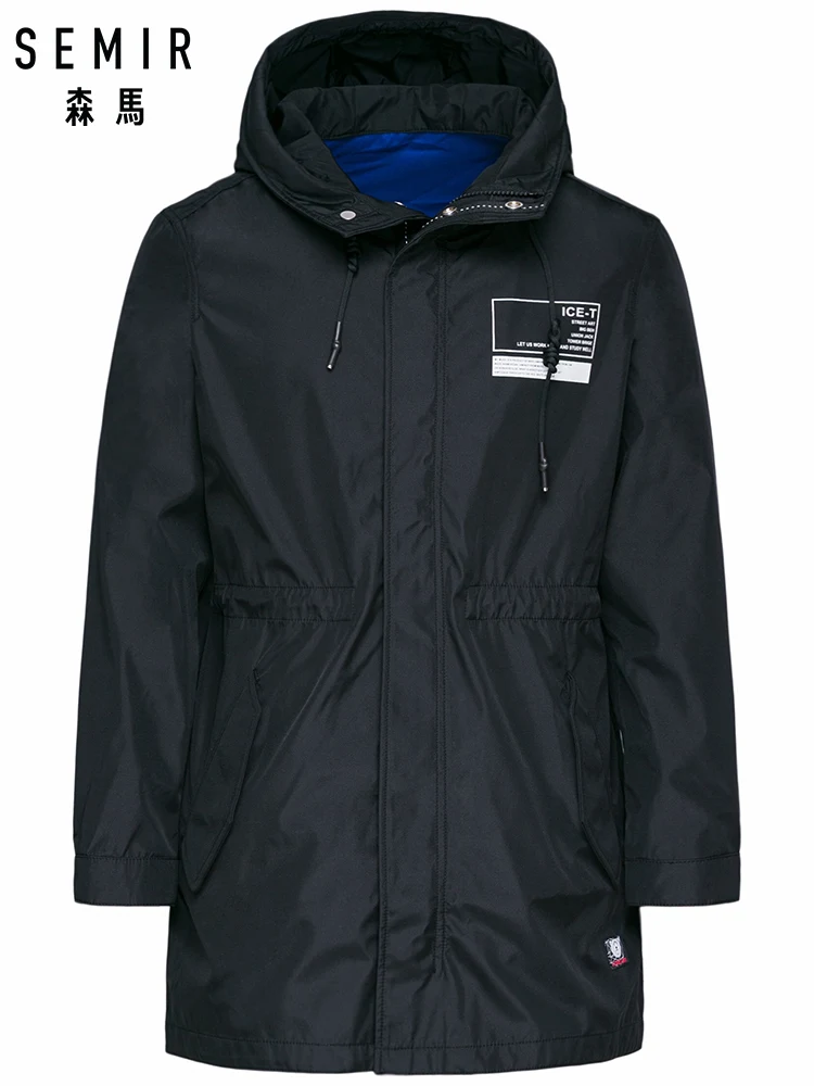 SEMIR мужская длинная куртка с капюшоном и аппликацией на молнии эластичным поясом