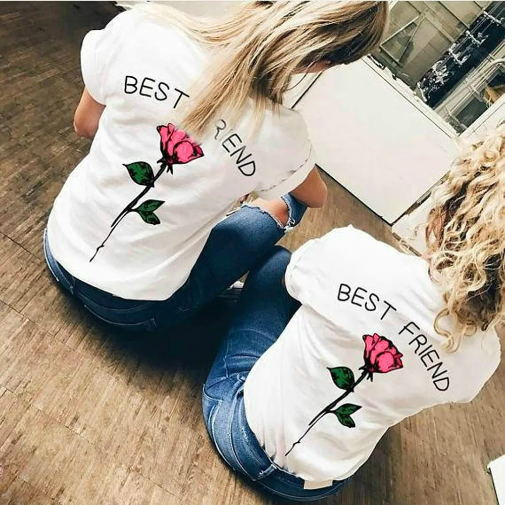 Женские футболки с буквенным принтом розы надписью Best Friend Sister