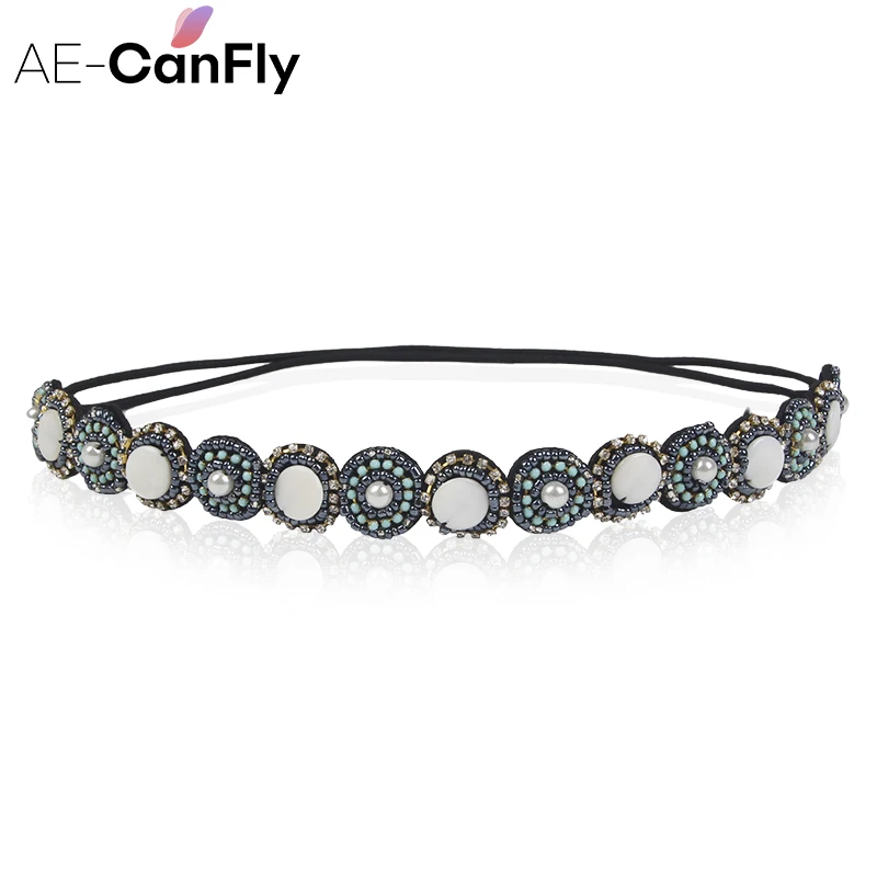 AE-CANFLY, винтажная Черная Королева, блестящие Кристальные бусины, эластичная повязка на голову, женские аксессуары для волос 1H5004 - Окраска металла: 1H3006