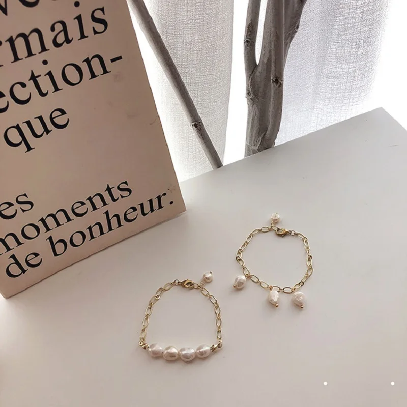 2019 ручной работы барокко натуральный пресноводный жемчуг браслет золотая