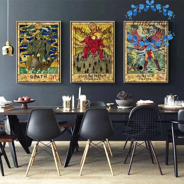Abstract Handpainted Tarot Retro Vintage Art Canvas Poster Wall Picture for Living Room No Frame | Дом и сад