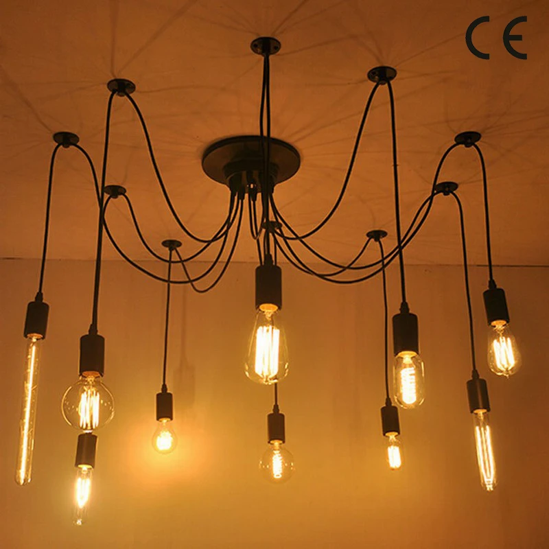 Loft modern Retro большой Spider Люстра Освещение LED DIY 14 Lights Ретро старинные E27 AC 110V 220V черные