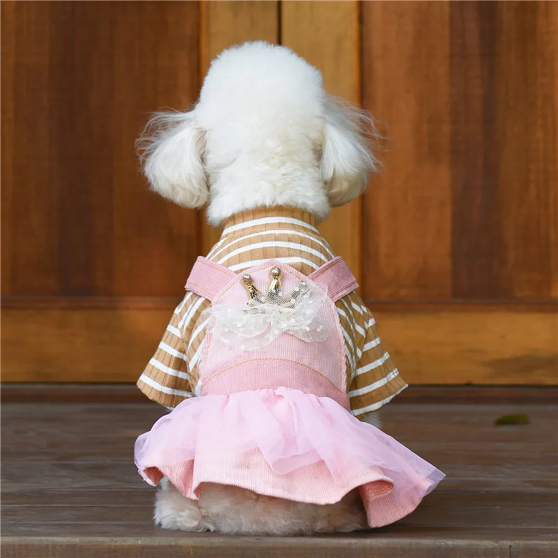 Новинка одежда для собак вельветовое платье домашних животных полосатая