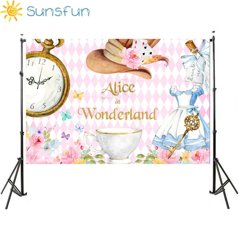 Sunsfun 7x5 футов розовый мультфильм фотосессия Алиса в стране чудес дети первый день рождения вечерние фото студия фон HB891
