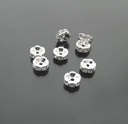 

8MM AA Crystal Spacer Metal Silver Plated Rondelle Rhinestone Loose Beads For Jewelry Making
