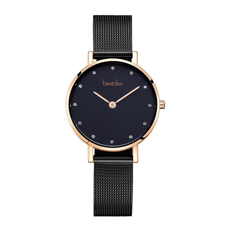 Rose-black-black Bestdon дизайнерские бренды люксовые женские часы алмаз минималистичный розовое золото женские наручные часы из нержавеющей стали маленькие кварцевые часы - Цвет: Rose-black-black