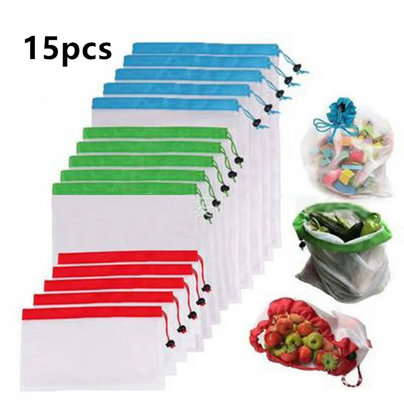 

15pcs Reusable Grocery Shopping Bag Eco Friendly Bags String Bag Fruit Vegetable Toys Storage Mesh Produce Shopping Bags