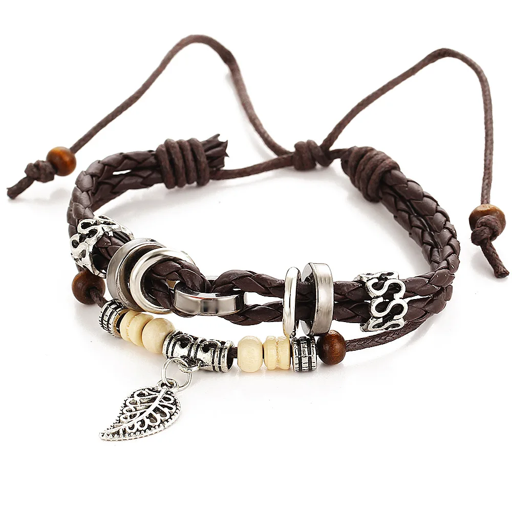 Ромашки ретро в форме листьев стиле бохо ручной работы кожаный браслет для