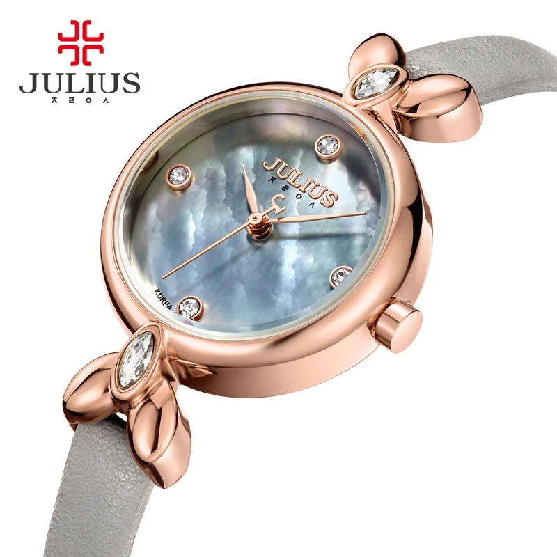 

Women's Watches Waterproof with Bracelet JULIUS Montres Femme Erkek Kol Saati Round Dial Fashion Casual Unique Pearl Shell Dial