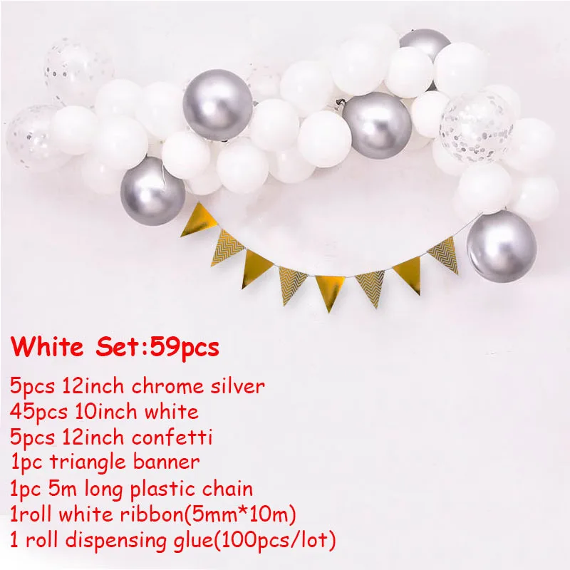 white set 59 шт./компл. хром металлический золотистый воздушный шарик в арочный комплект латексных воздушных шаров с Свадебная вечеринка гирлянда шар Baby Shower поставки фон Настенный декор - Цвет: white set