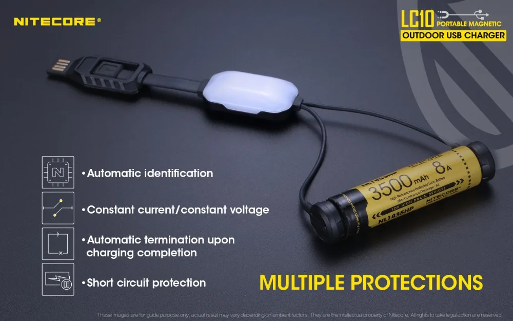 NITECORE LC10 магнитное зарядное устройство USB мини для цилиндра литий-ионный аккумулятор 1A MAX DC 5 В с датчиком светильник