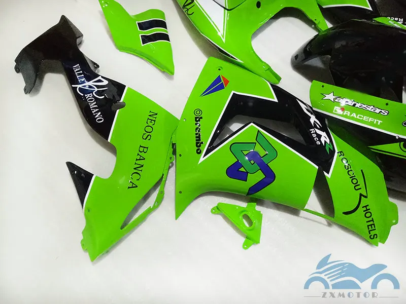 Комплект обтекателей кузова на заказ для 2006 2007 Kawasaki Ninja ZX 10R 06 07 Зеленые Черные