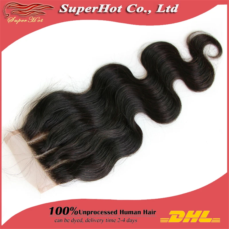 Three Part Lace Top Closure 4&quot*4&quot Body Wave 5A Brazilian Hair Off Black #1b Natural Color No Shedding Tangle DHL Free |