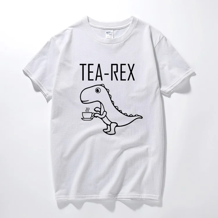 Белый Tea rex, Мужская футболка, смешная шутка, каламбур Юрского периода, динозавр, напиток, кофе, новинка, подарок, хлопковая футболка с коротким рукавом, летний топ, camisetas - Цвет: Белый