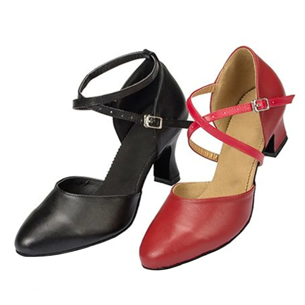 HXYOO Comfortable Red Black Tan Salsa Zapatos De Baile Heels 4.5-8.5 cm Ballroom Latin Dance Shoes Closed Toe For Women JYG434 | Спорт и