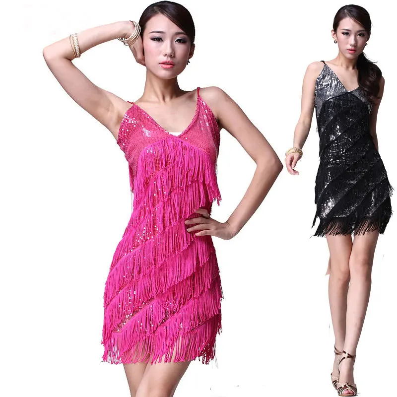 Женское платье для латинских танцев Золотое Платье с кисточками танцев|latin dress|latin