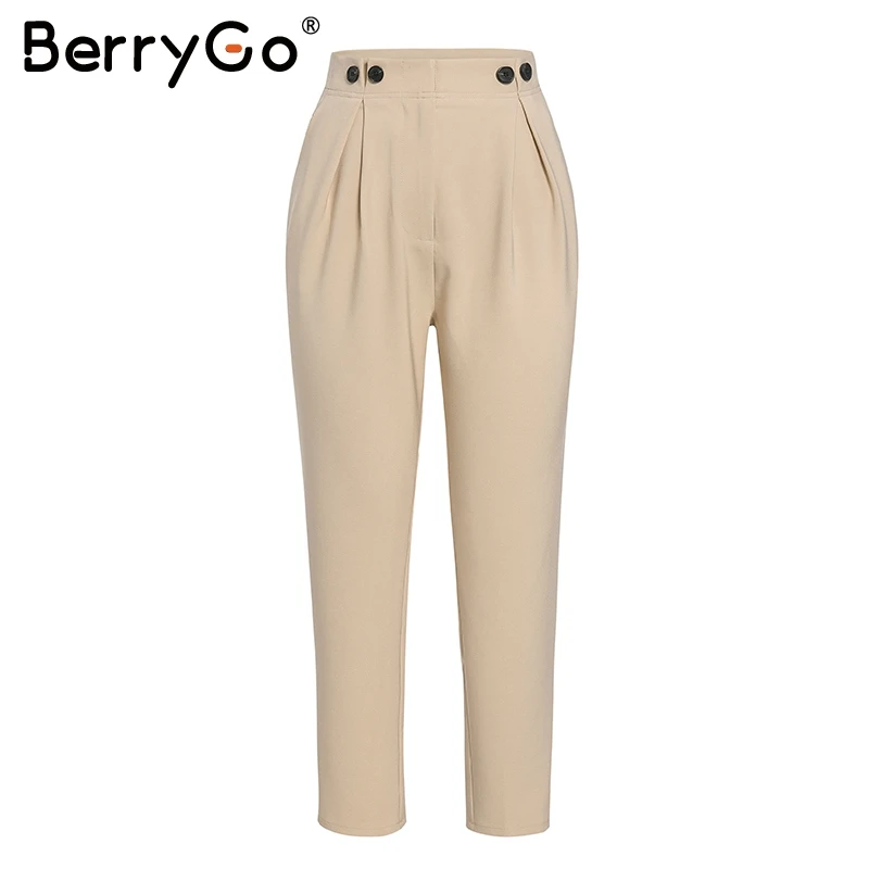 Apricot BerryGo однотонные повседневные женские брюки-шаровары с высокой талией, офисный Женский блейзер, костюм, брюки, свободные женские брюки длиной до щиколотки - Цвет: Apricot