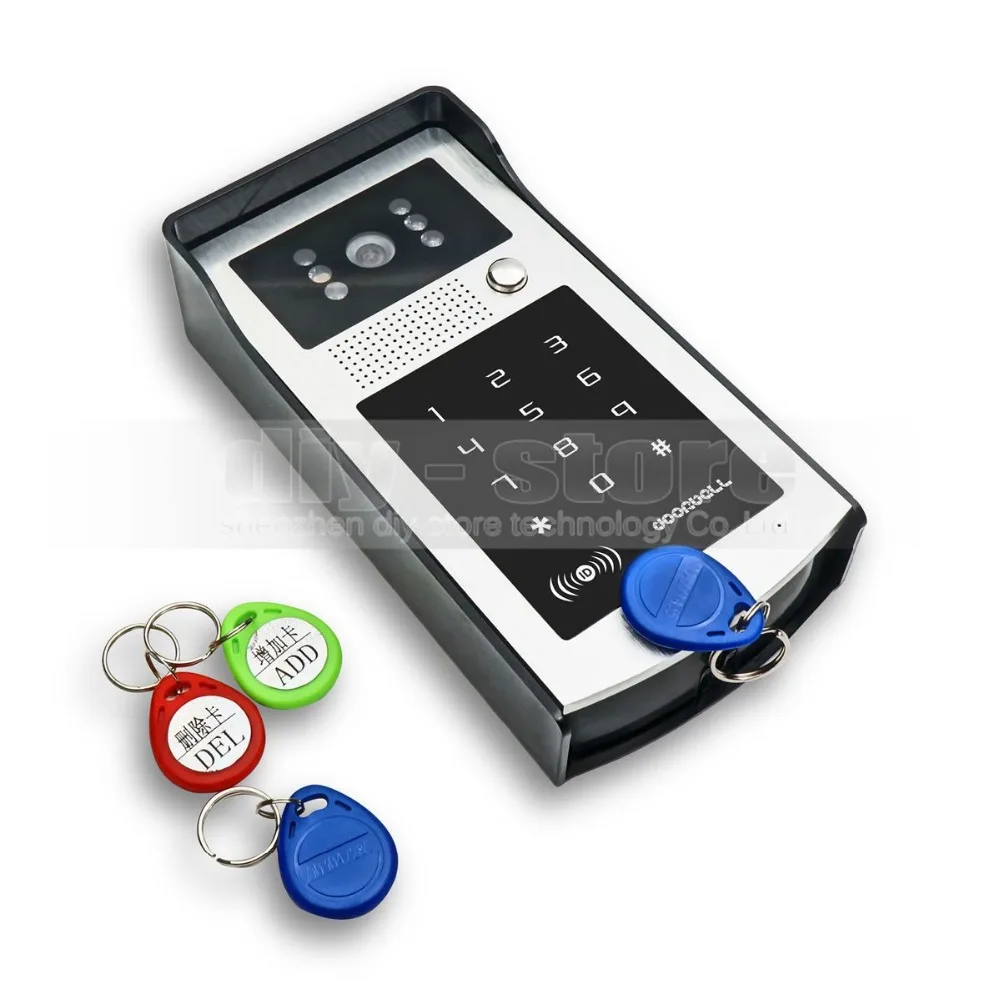 DIYSECUR 7 inch 1024 x 600 HD TFT LCD Screen Video Door Phone Video Intercom Doorbell RFID Reader + Password HD Touch Camera