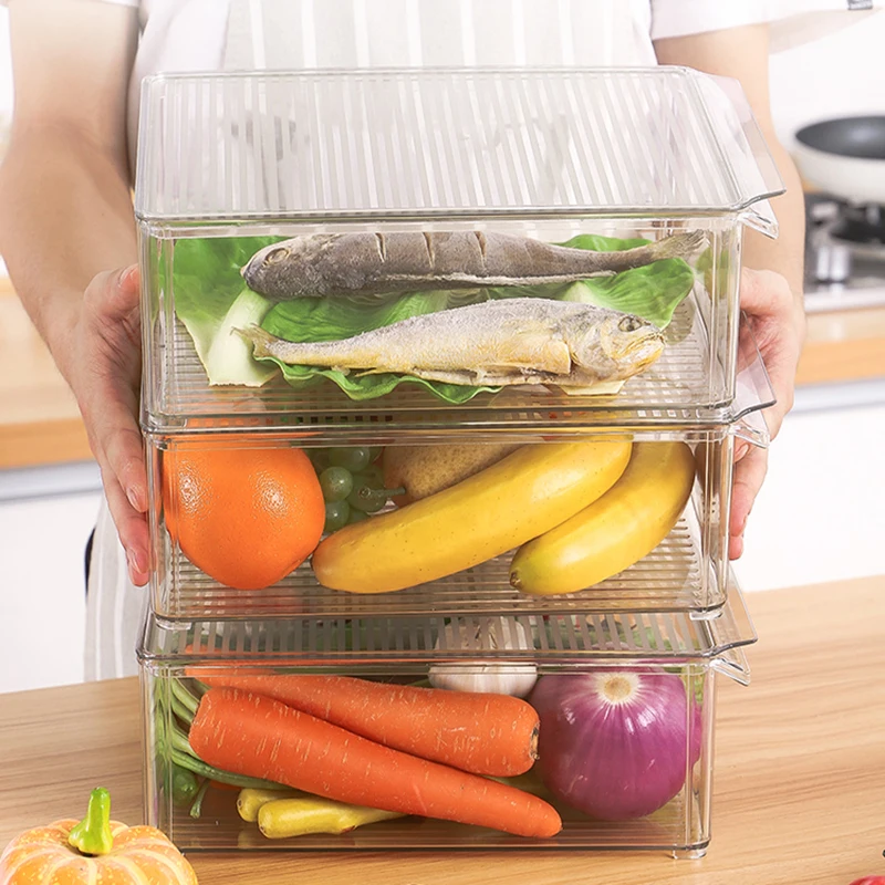 PET Crisper с крышкой кухонный холодильник стеллаж для хранения морозильник ящик для хранения прозрачный контейнер для пищевых продуктов овощи фрукты свежий ящик
