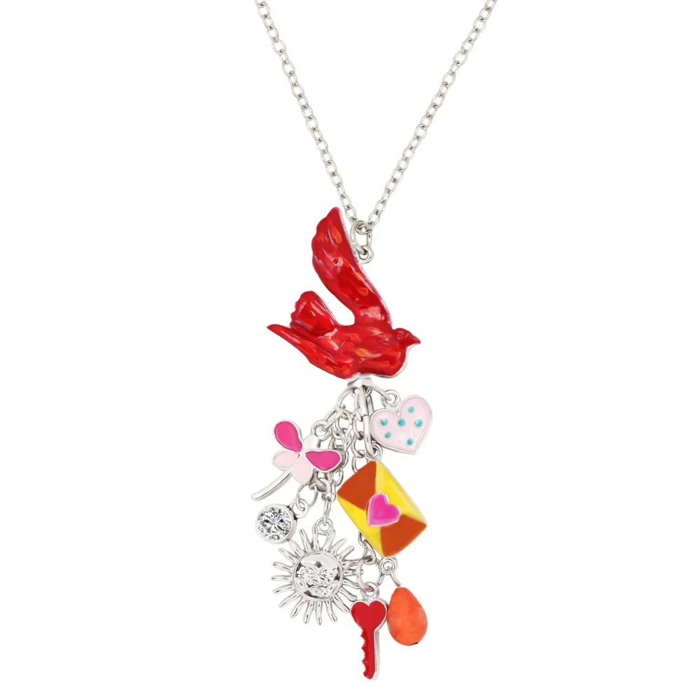 WEVENI эмалированный сплав Стразы красочная птица буква ключ ожерелье кулон