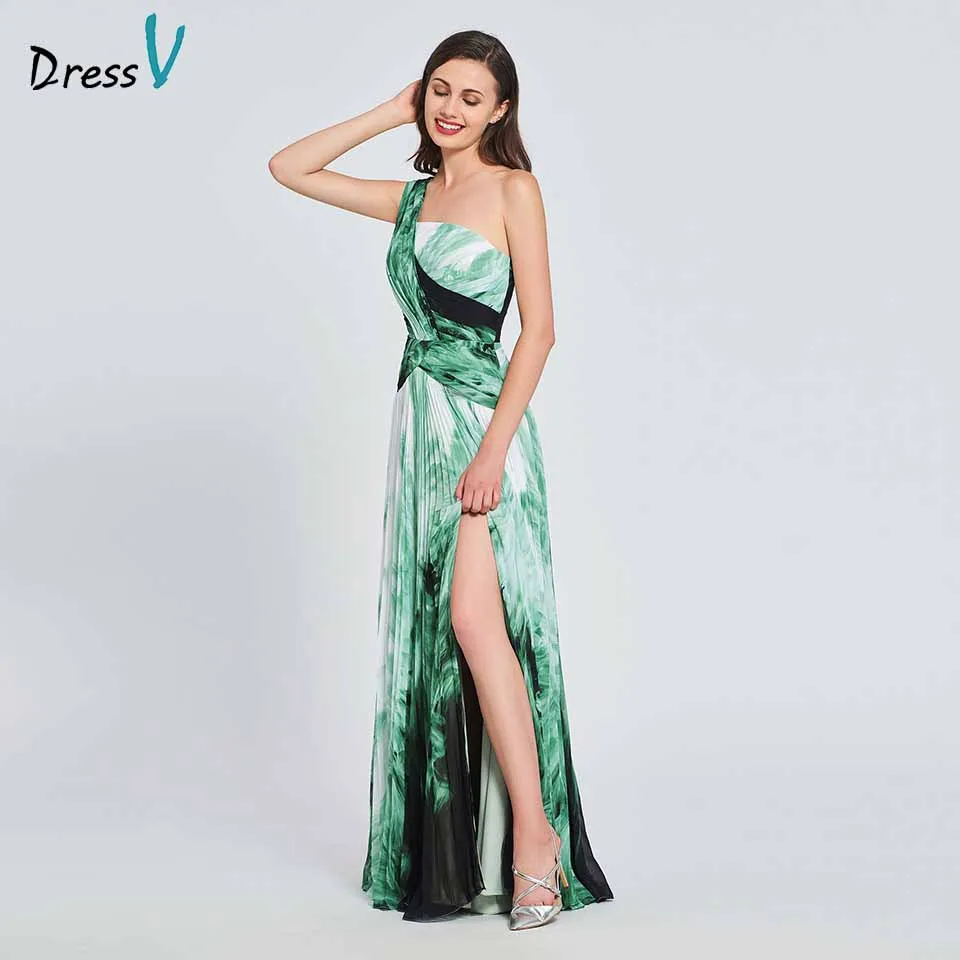 Dressv элегантное платье трапециевидной формы с принтом на одно плечо для выпускного вечера плиссированное платье с разрезом спереди в пол вечернее платье платья для выпускного вечера на заказ