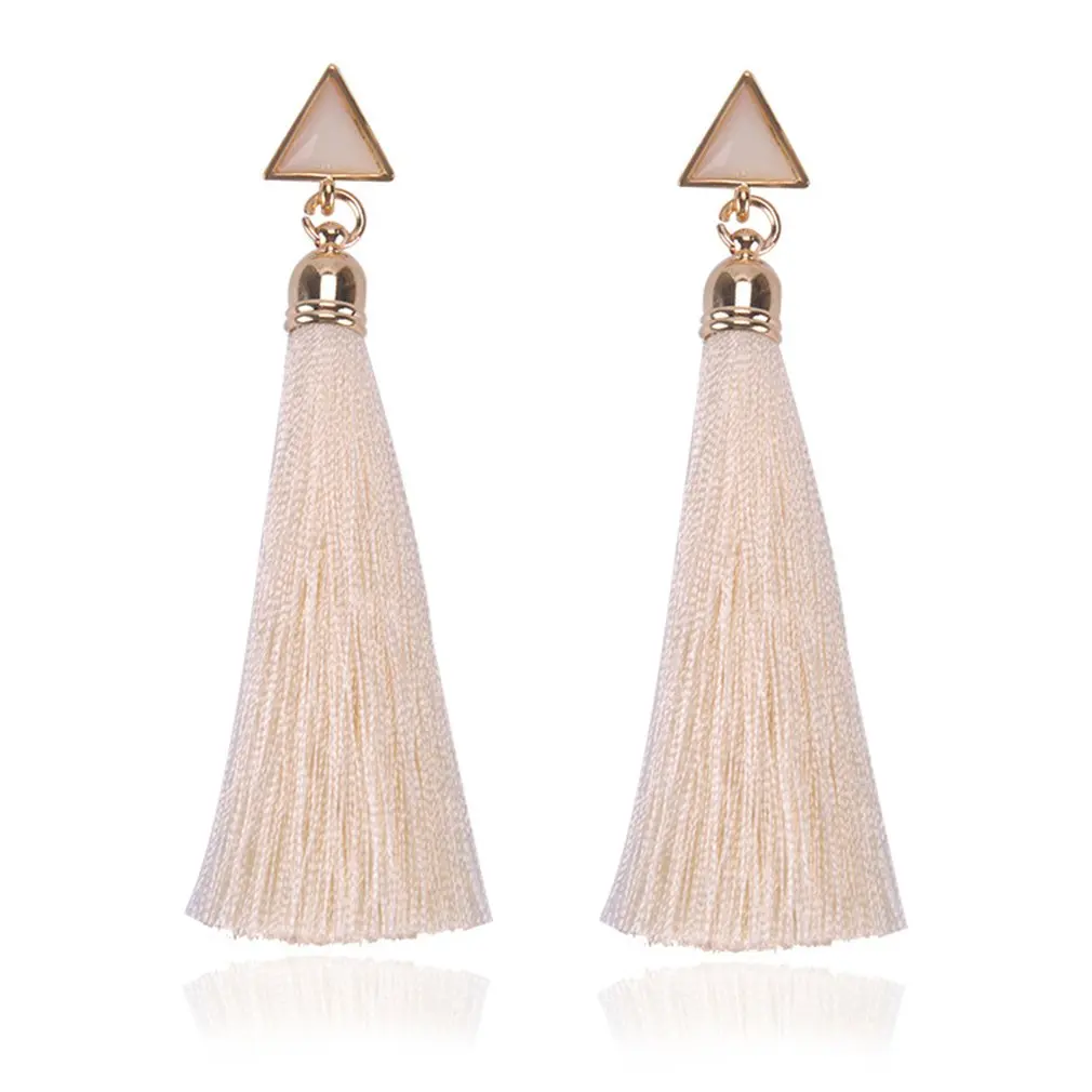 Bohemian Crystal Long Tassel Earrings Black Blue Red Pink Silk Fabric Drop Dangle Women Jewelry For Party Beach | Украшения и