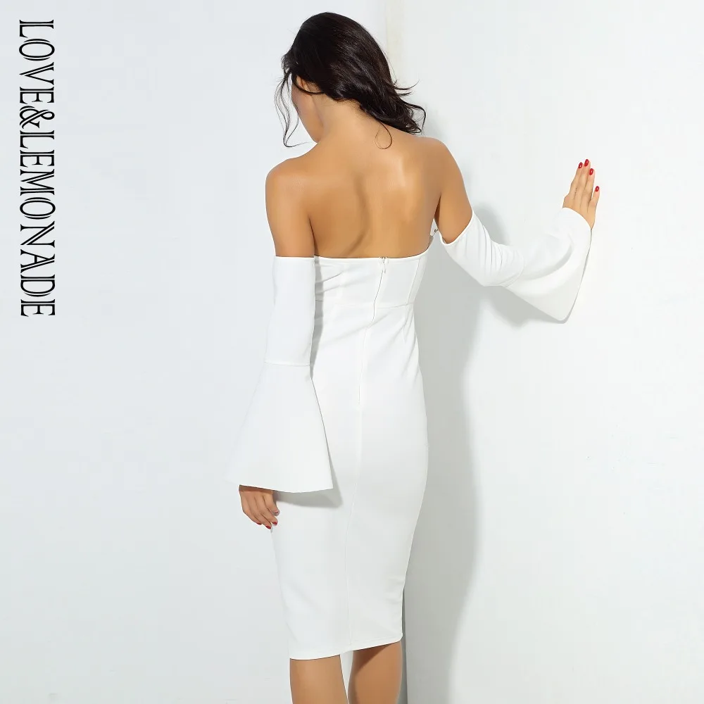 Женское вечернее платье LOVE & LEMONADE Белое Облегающее с рукавами колоколами модель