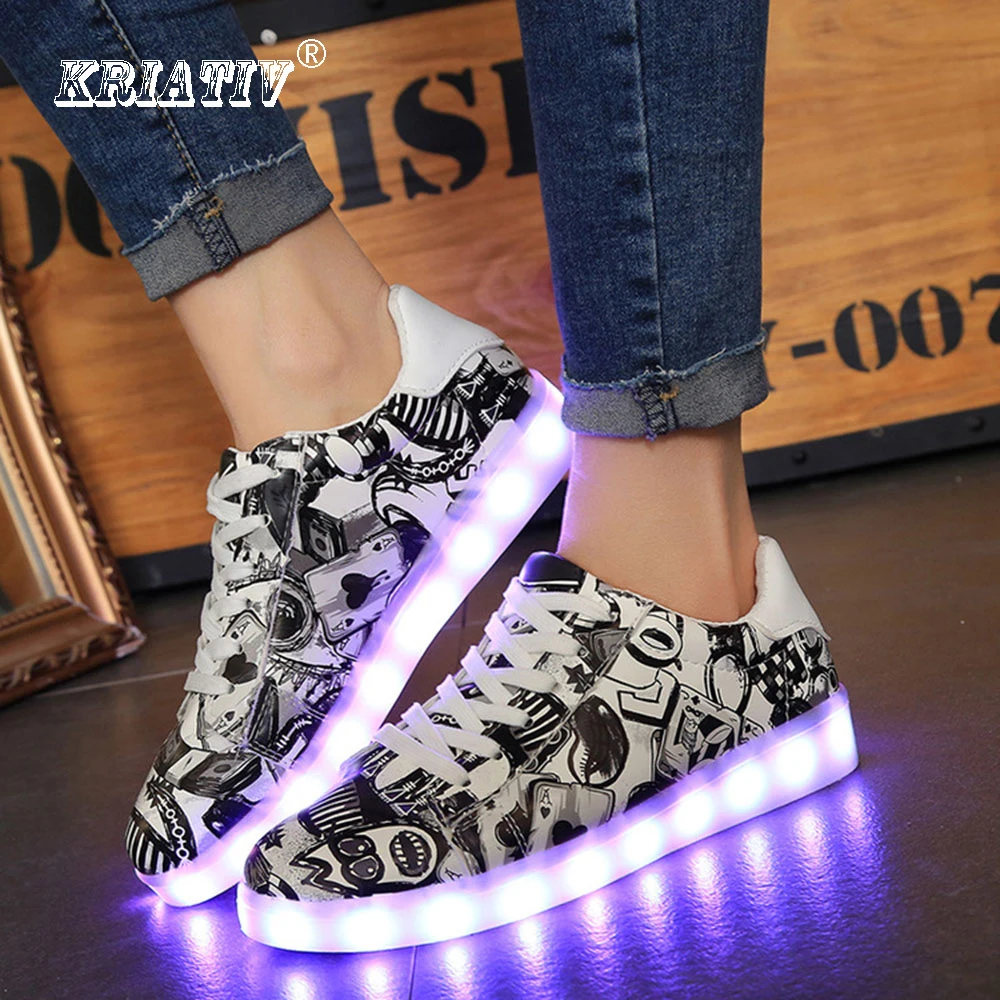 KRIATIV Hot&ampCool!!! Fashion Girls Luminous Sneakers for Children Led Kids Glowing High Quality Boy Girl Shoes Size35-44 | Детская