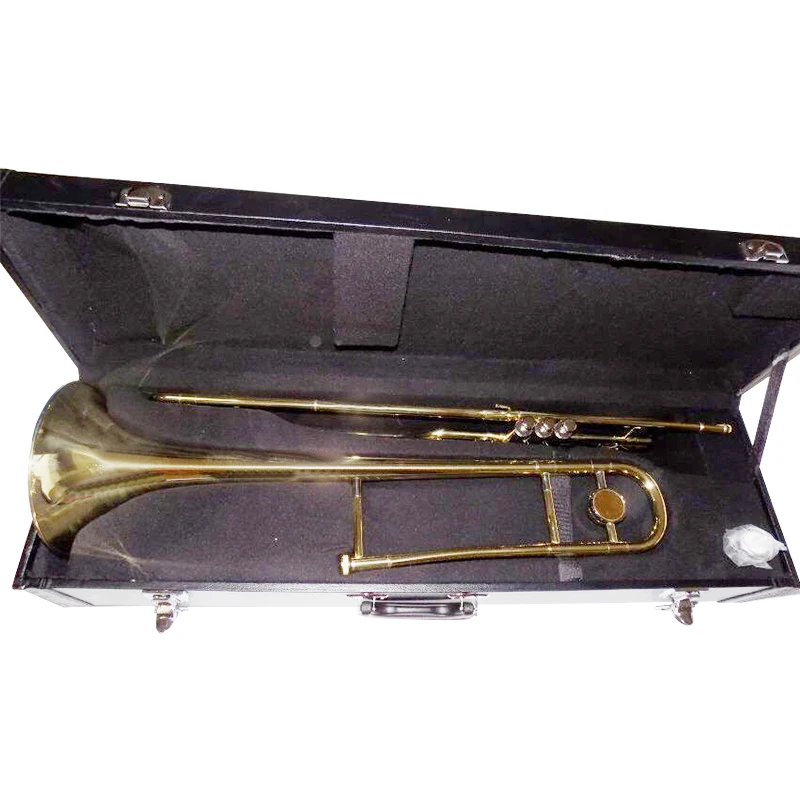 

Bb Piston Trombone Lacquer with Case Mouthpiece Yellow Brass Trombone Musical instruments