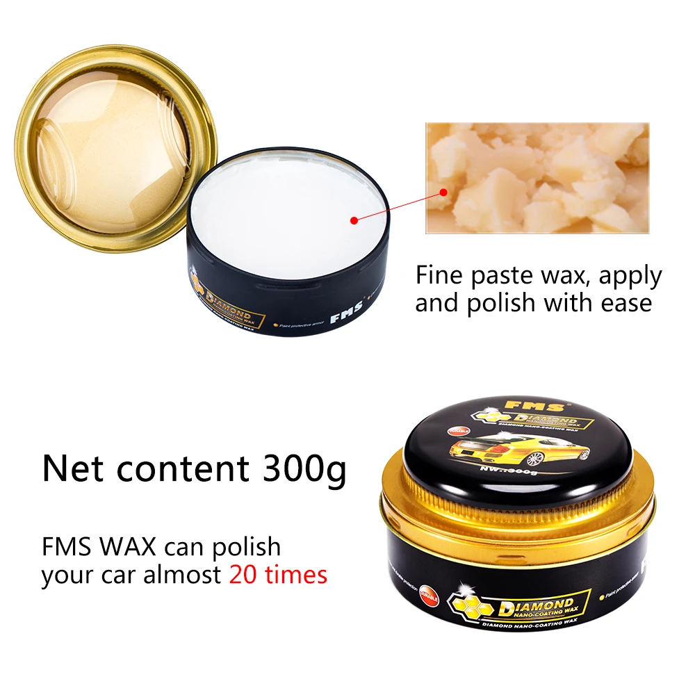 FMS Premium Carnauba Car Wax Crystal Hard Wax Paint Care Scratch Repair Maintenance Wax Paint Surface Coating Free Sponge
