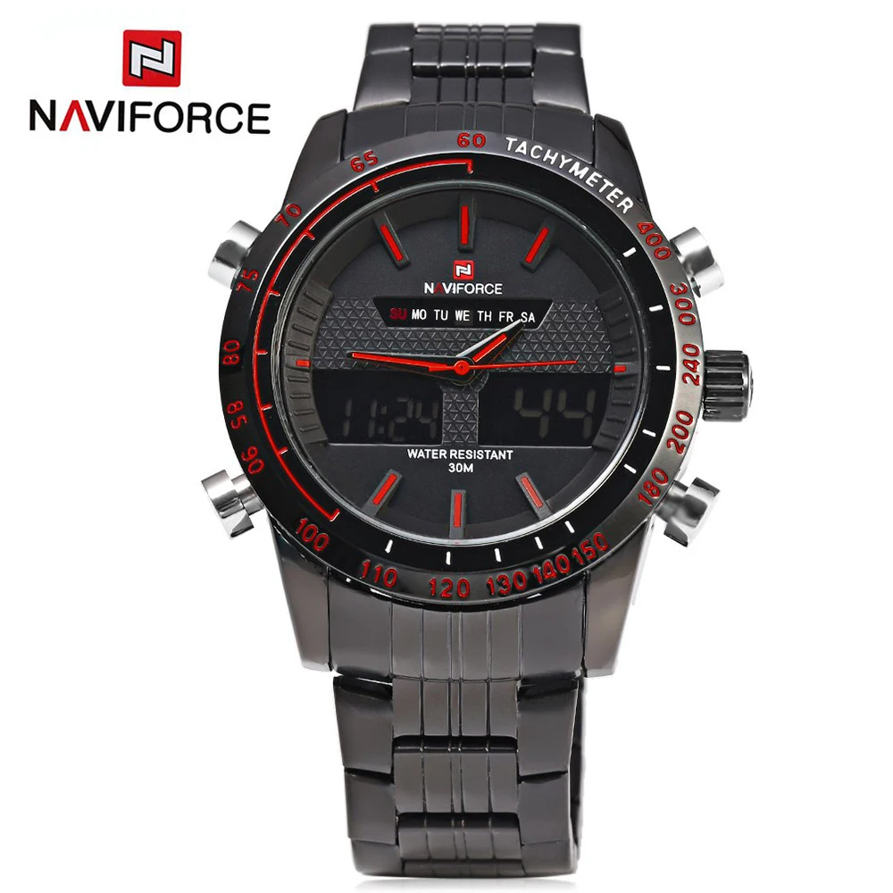 Naviforce 9024 Для мужчин Часы Элитный бренд полный Сталь кварцевые часы цифровой