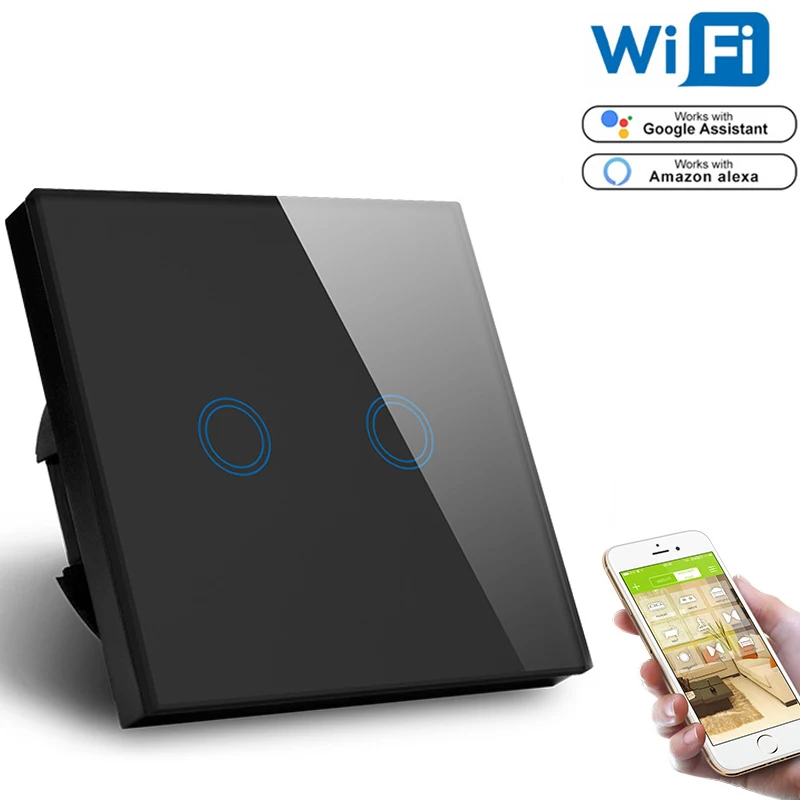 ASEER, стандарт ЕС Tuya Smart Life wifi переключатель для Google Assistant, Amazon Alexa Голосовое управление 2 банды умный wifi настенный переключатель