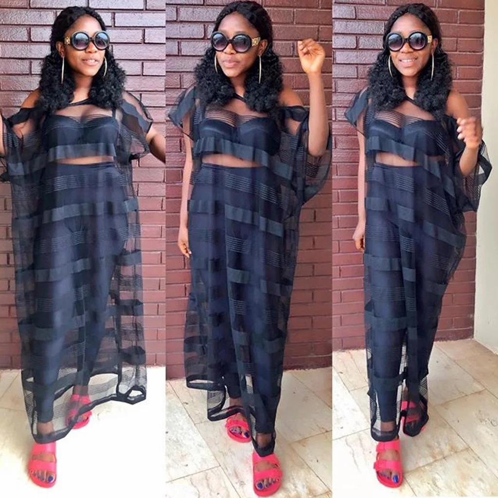 Черное Сетчатое лоскутное длинное летнее платье с круглым вырезом и коротким