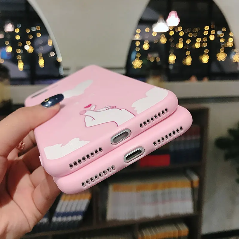 Boucho Fashion Holding Hands Print Pink Phone Case For iPhone 7 8 6 6s Plus Soft Silicone Cover Cases X XS MAX XR |