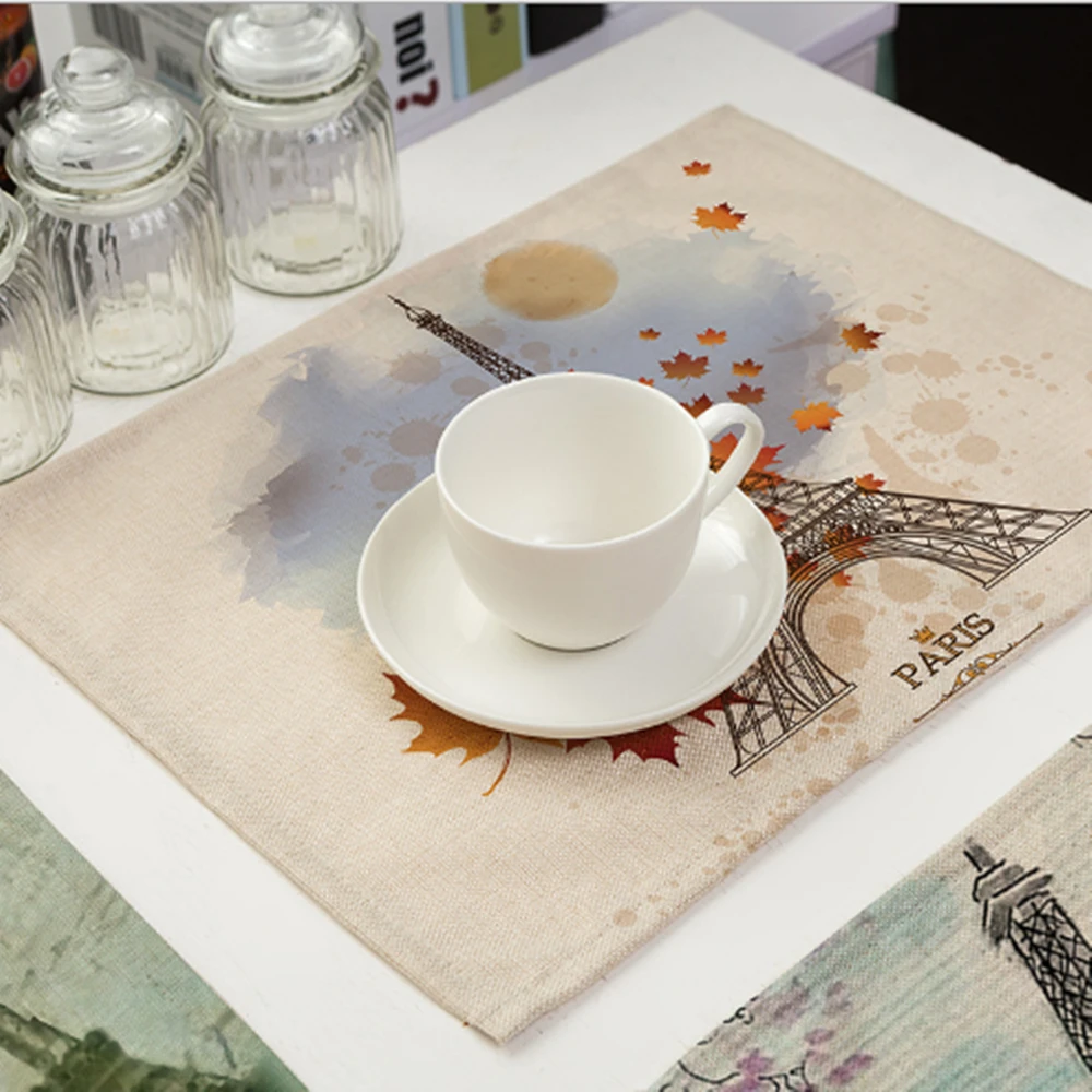 4 шт. 42*32 см SHSEJA красивая Роза Башня Placemat качество хлопок и лен коврики Свадебная