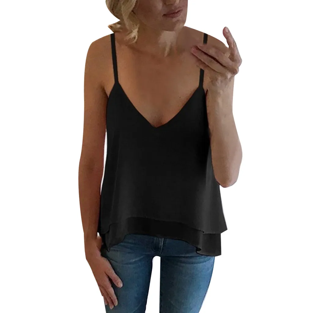 Майка женская шифоновая с V образным вырезом пикантный Повседневный Топ на