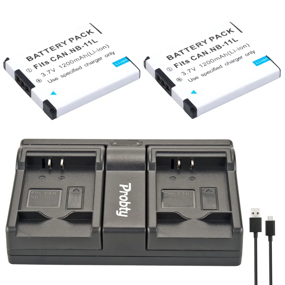 PROBTY 2 шт. NB 11L батарея камеры + USB двойное зарядное устройство для Canon A2600 A3500 A4000IS IXUS