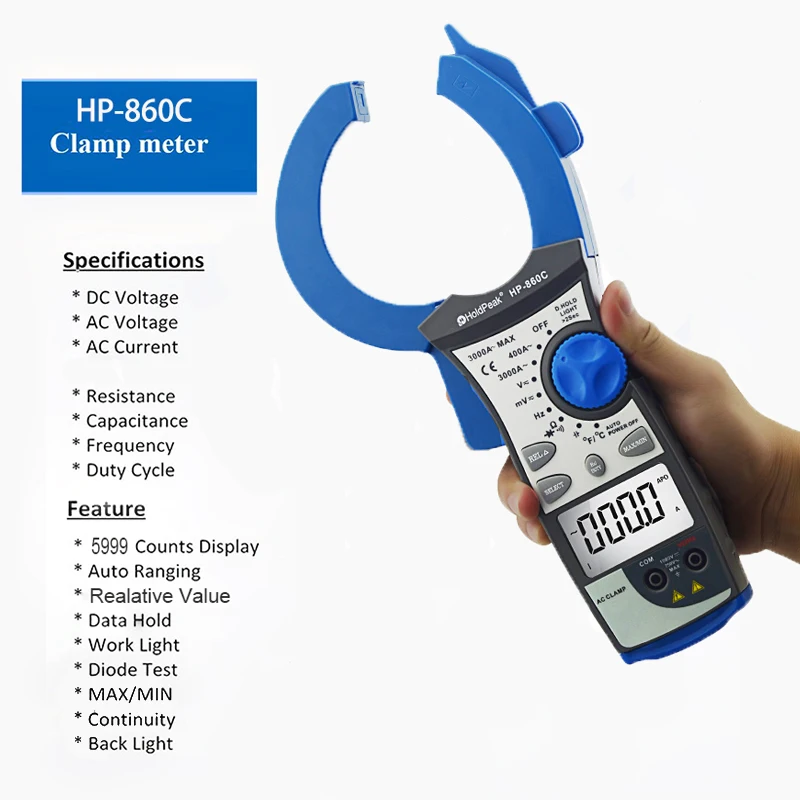 HoldPeak HP-860C 3000A цифровой клещи измерения высокое качество клещи Вольтметр Амперметр частота тестер Авто Диапазон