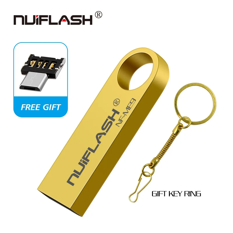 golden-otg High Speed Real Capacity Pendrive Metal Key Chain USB Flash Drive 64GB 32GB 16GB 8GB USB Stick USB Flash Free gift - Цвет: golden-otg