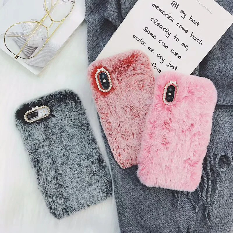 Luxury Fur Phone Case For iPhone X 8 8plus 7 7plus 6 6s Winter Warm Furry Cover | Мобильные телефоны и аксессуары