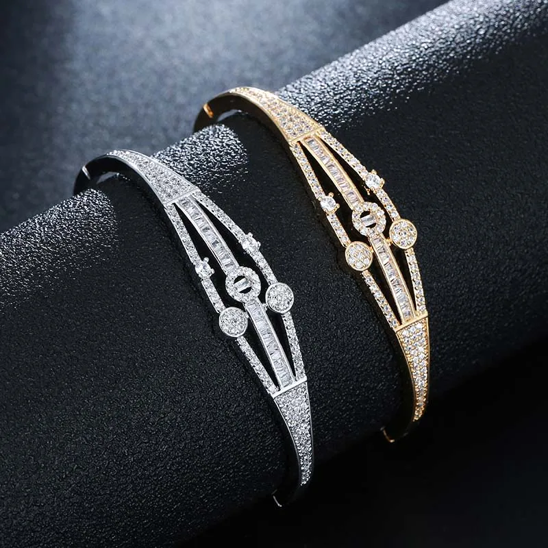 

HONGHONG Copper Metal Zircon Bangle & Bracelet Rings Jewelry Suit for Women bracelets bangles Fashion Jewelry Accessory